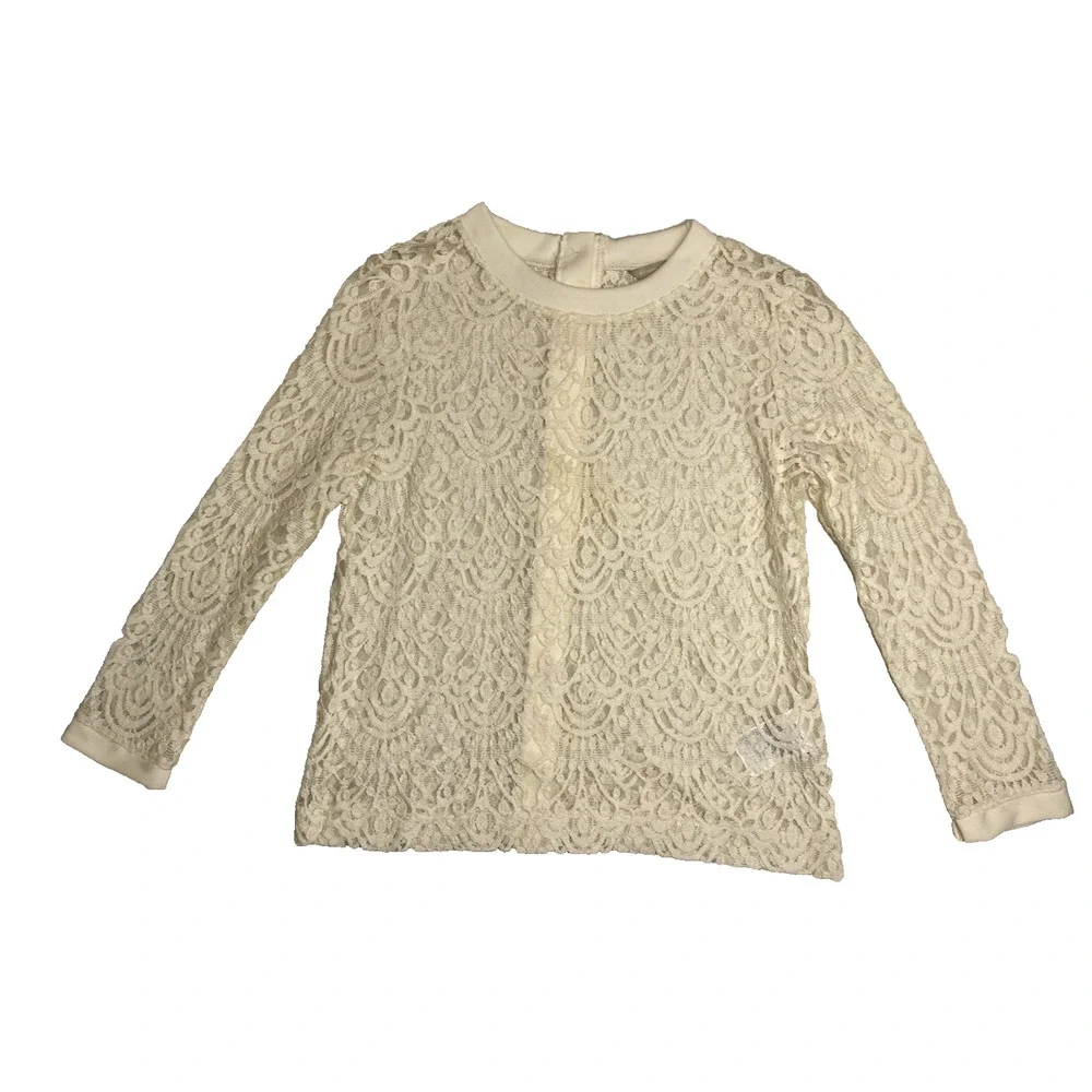 Banana Republic Shirt Womens Medium Ivory Lace Button Back Long Sleeve Sheer Top